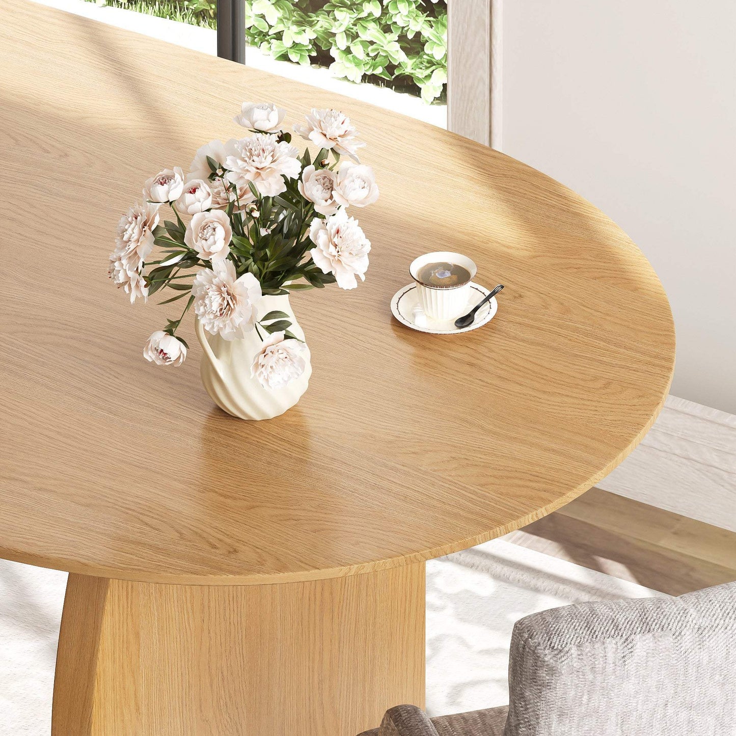 33" Natural Solid Wood and Wood Double Pedestal Base Oval Dining Table - HomeRoots - Flyclothing LLC