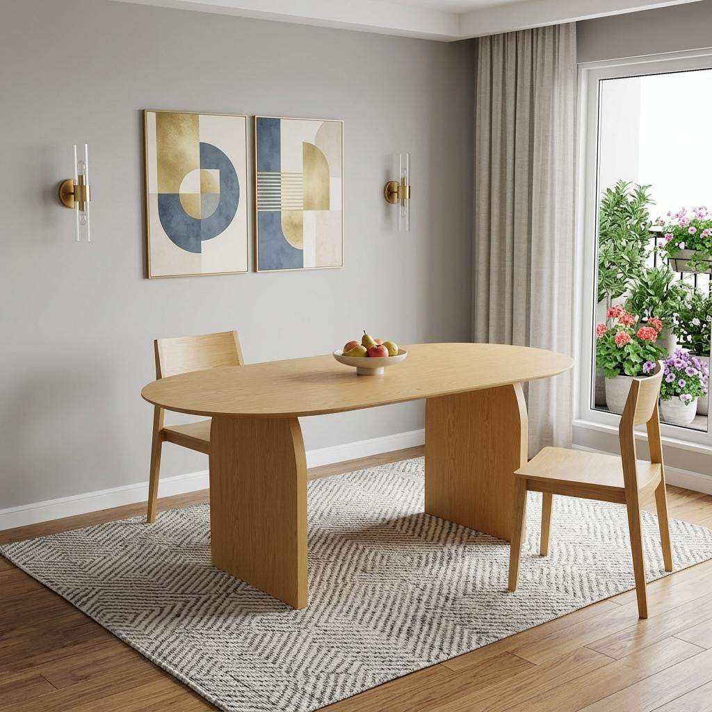33" Natural Solid Wood and Wood Double Pedestal Base Oval Dining Table - HomeRoots - Flyclothing LLC