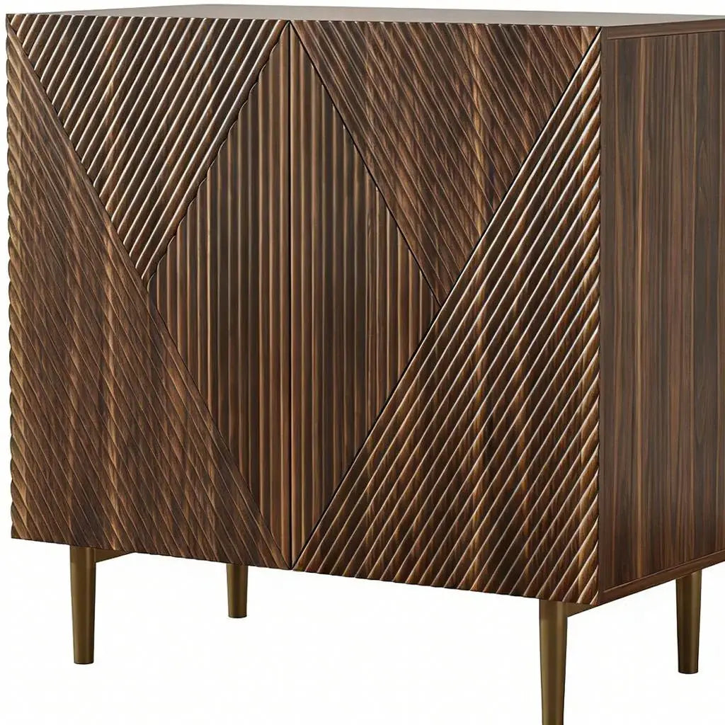 32" Brown Wood Carved Geometric Sideboard With Two Doors - Homeroots - Flyclothing LLC