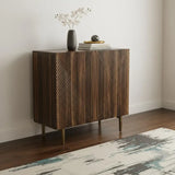 32" Brown Wood Carved Geometric Sideboard With Two Doors - Homeroots - Flyclothing LLC