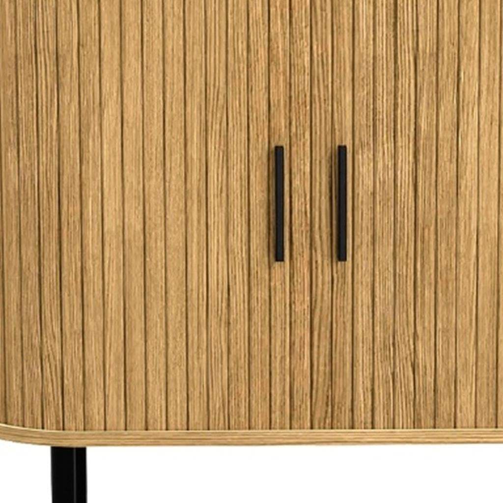 35" Natural Wood Ribbed Texture Sideboard With Two Sliding Doors - HomeRoots - Flyclothing LLC