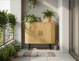 35" Natural Wood Ribbed Texture Sideboard With Two Sliding Doors - HomeRoots - Flyclothing LLC