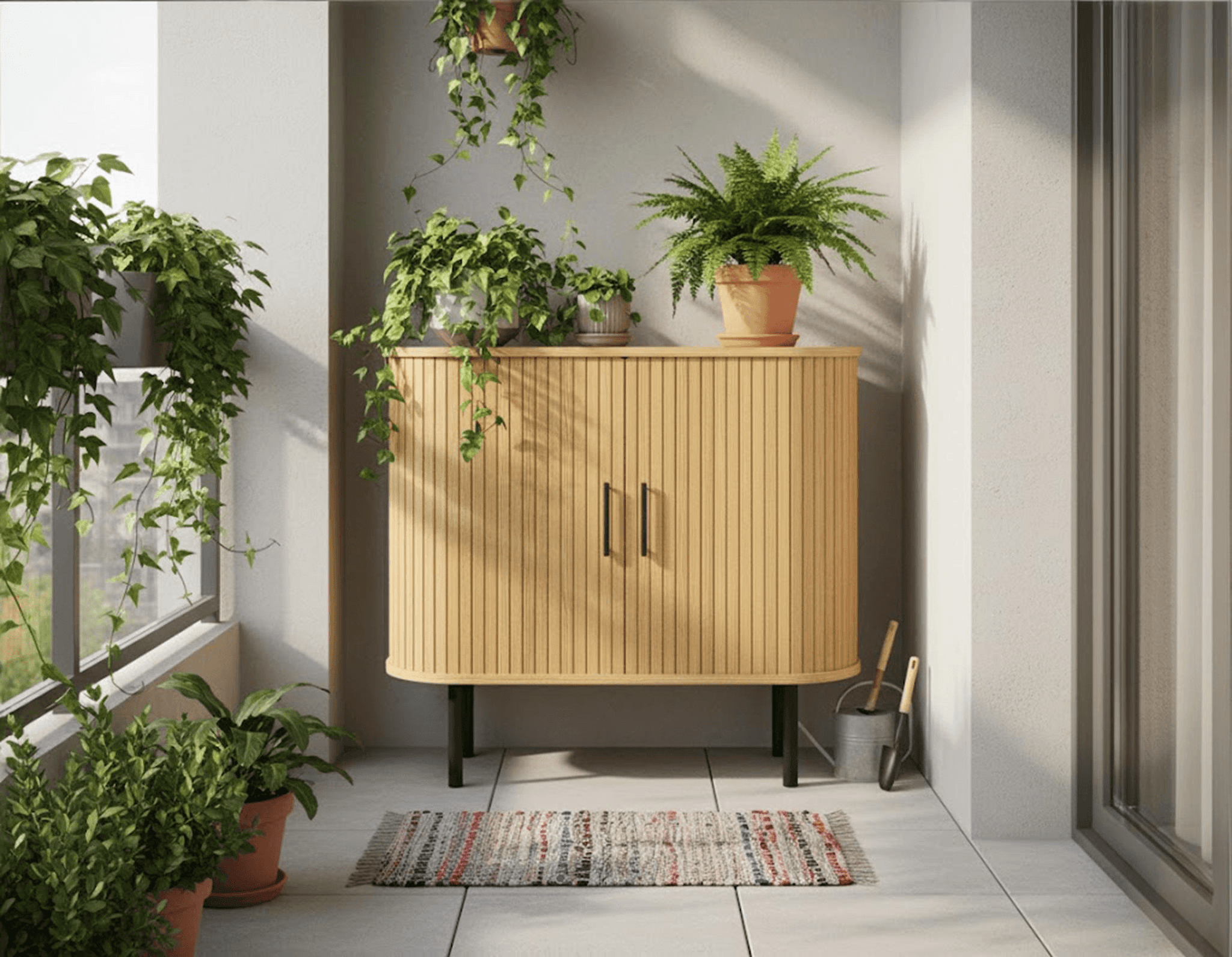 35" Natural Wood Ribbed Texture Sideboard With Two Sliding Doors - HomeRoots - Flyclothing LLC
