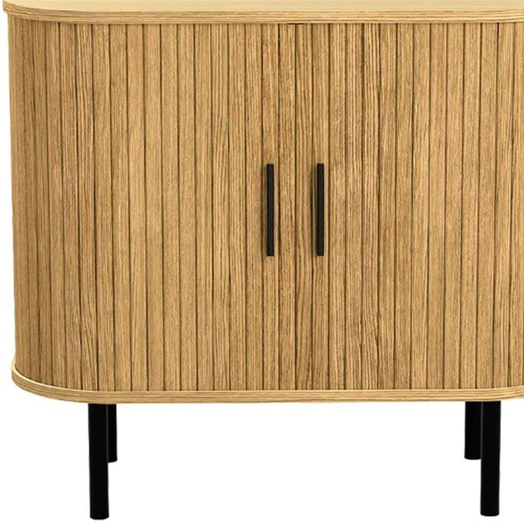 35" Natural Wood Ribbed Texture Sideboard With Two Sliding Doors - HomeRoots - Flyclothing LLC
