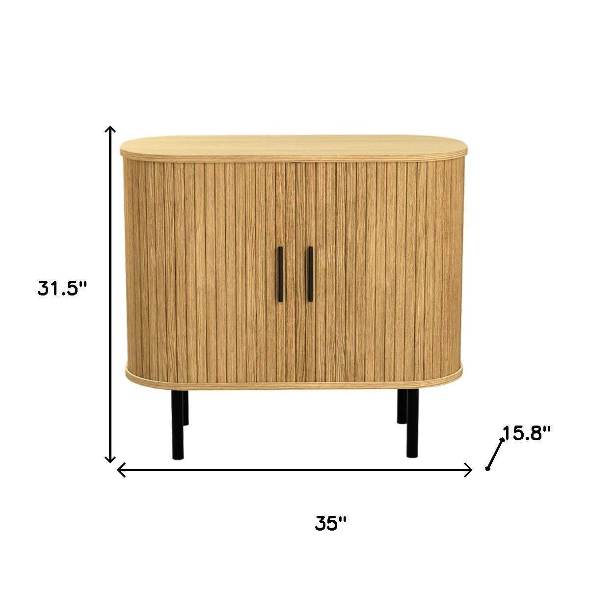 35" Natural Wood Ribbed Texture Sideboard With Two Sliding Doors - HomeRoots - Flyclothing LLC