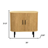 35" Natural Wood Ribbed Texture Sideboard With Two Sliding Doors - HomeRoots - Flyclothing LLC