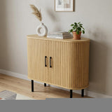 35" Natural Wood Ribbed Texture Sideboard With Two Sliding Doors - HomeRoots - Flyclothing LLC