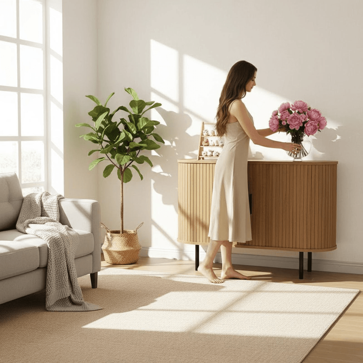 47" Natural Wood Sideboard With Two Sliding Doors - HomeRoots - Flyclothing LLC