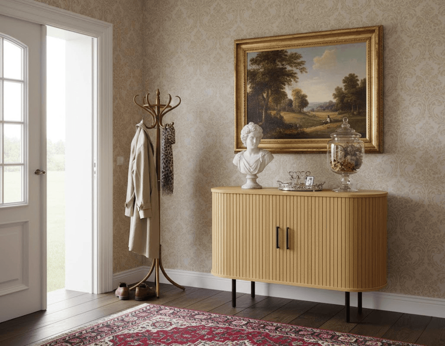 47" Natural Wood Sideboard With Two Sliding Doors - HomeRoots - Flyclothing LLC