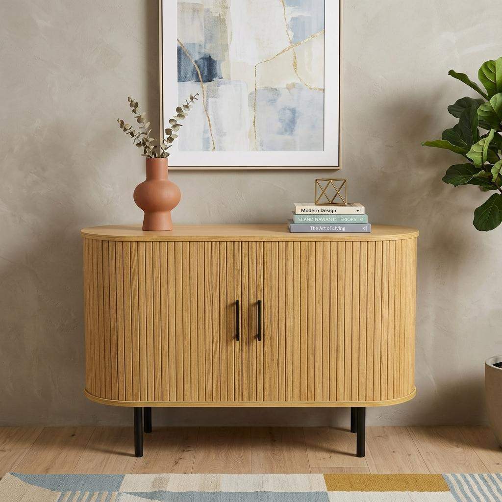 47" Natural Wood Sideboard With Two Sliding Doors - HomeRoots - Flyclothing LLC
