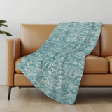 50" X 70" Blue And Ivory Damask Plush Throw Blanket - HomeRoots - Flyclothing LLC