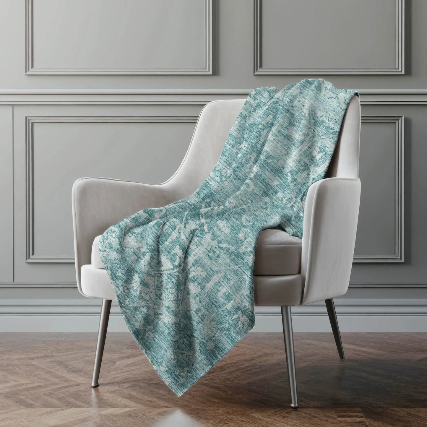 50" X 70" Blue And Ivory Damask Plush Throw Blanket - Homeroots - Flyclothing LLC