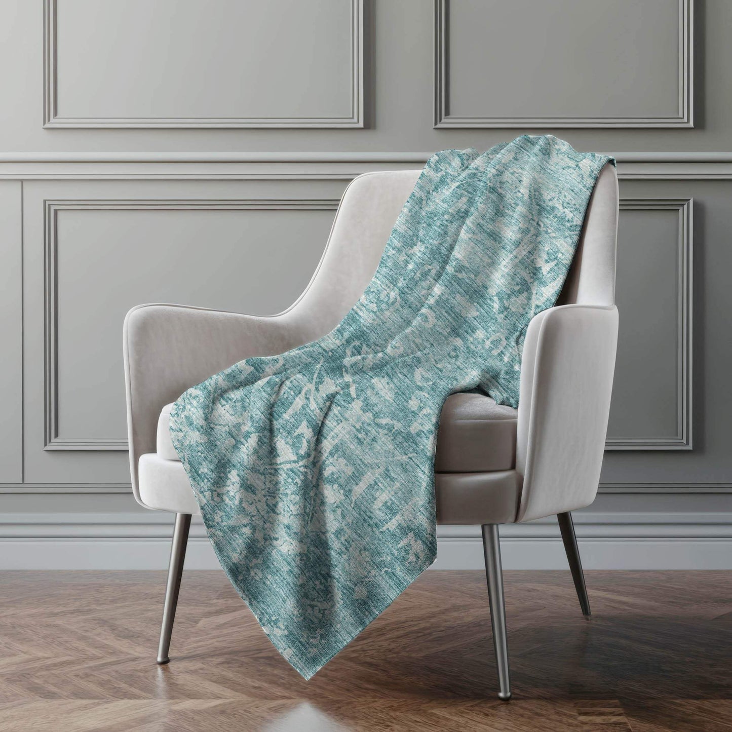 50" X 70" Blue And Ivory Damask Plush Throw Blanket - HomeRoots - Flyclothing LLC