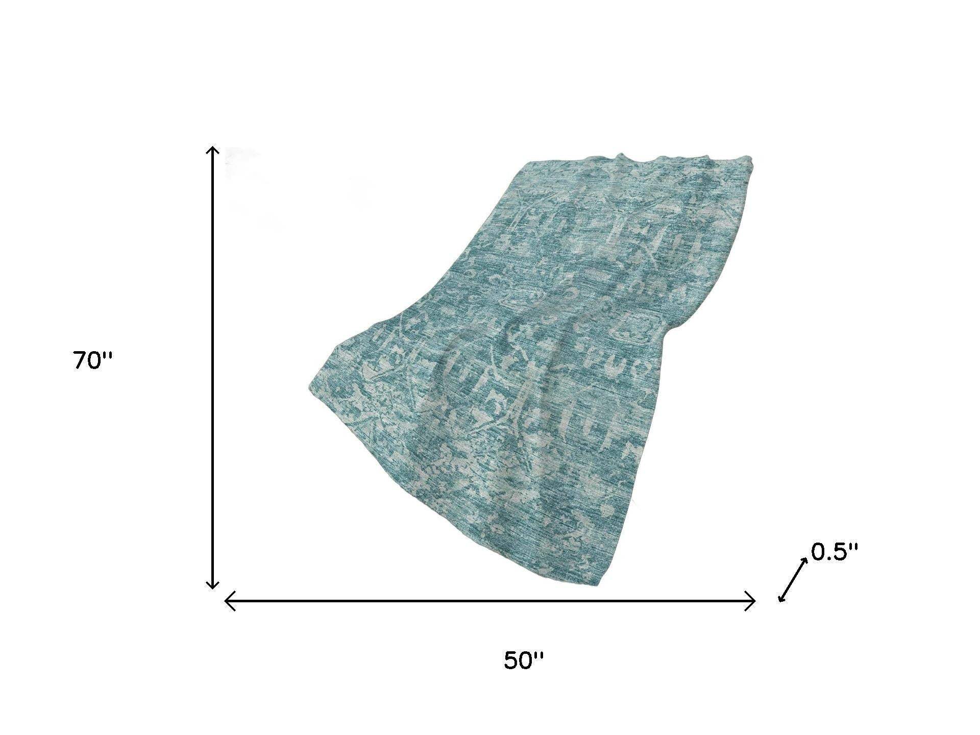 50" X 70" Blue And Ivory Damask Plush Throw Blanket - HomeRoots - Flyclothing LLC