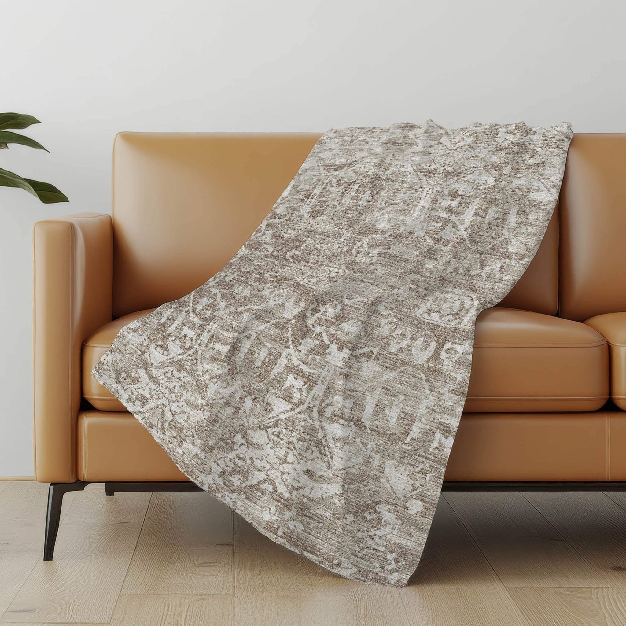 50" X 70" Taupe And Beige Damask Polyester Woven Plush Throw Blanket - HomeRoots - Flyclothing LLC