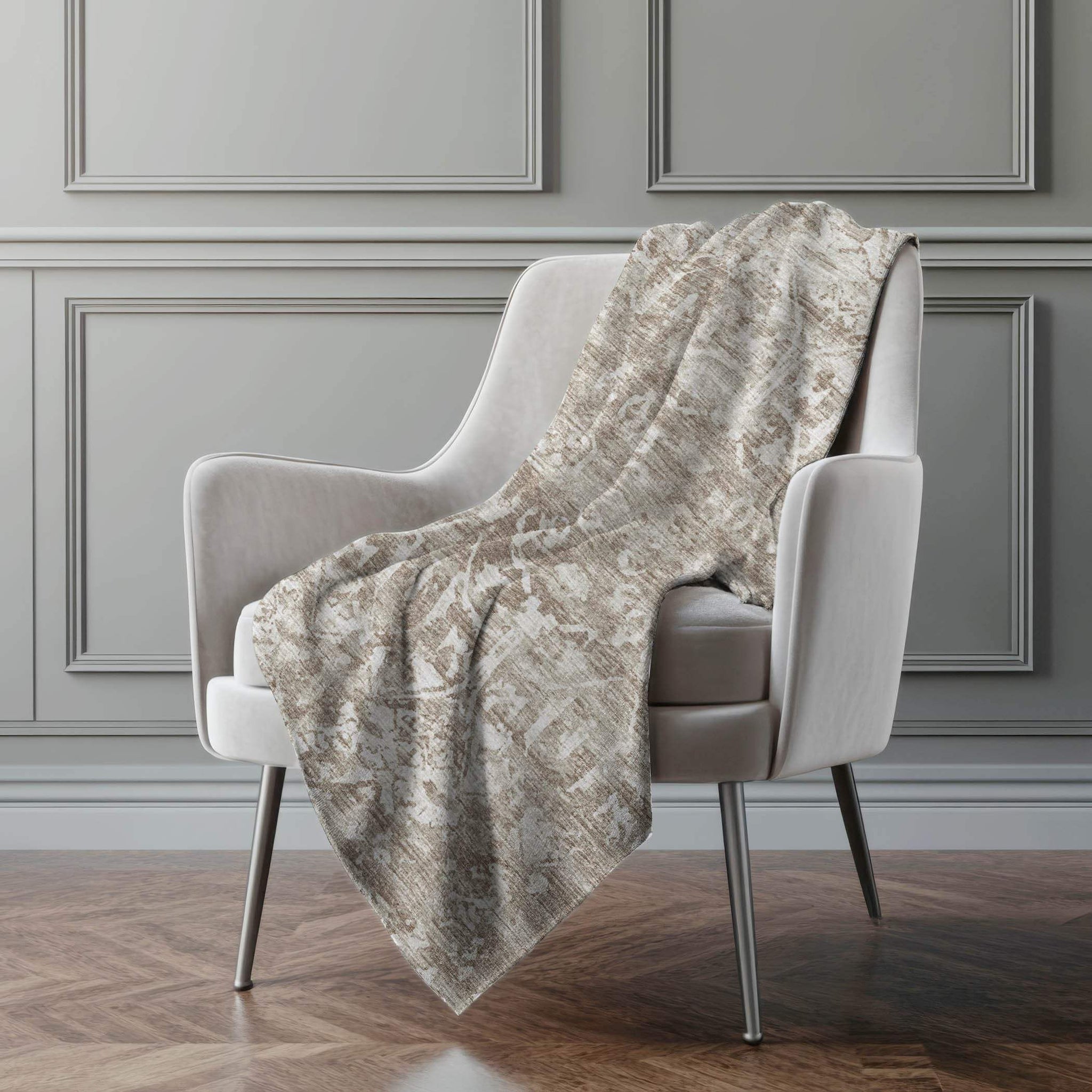 50" X 70" Taupe And Beige Damask Polyester Woven Plush Throw Blanket - HomeRoots - Flyclothing LLC