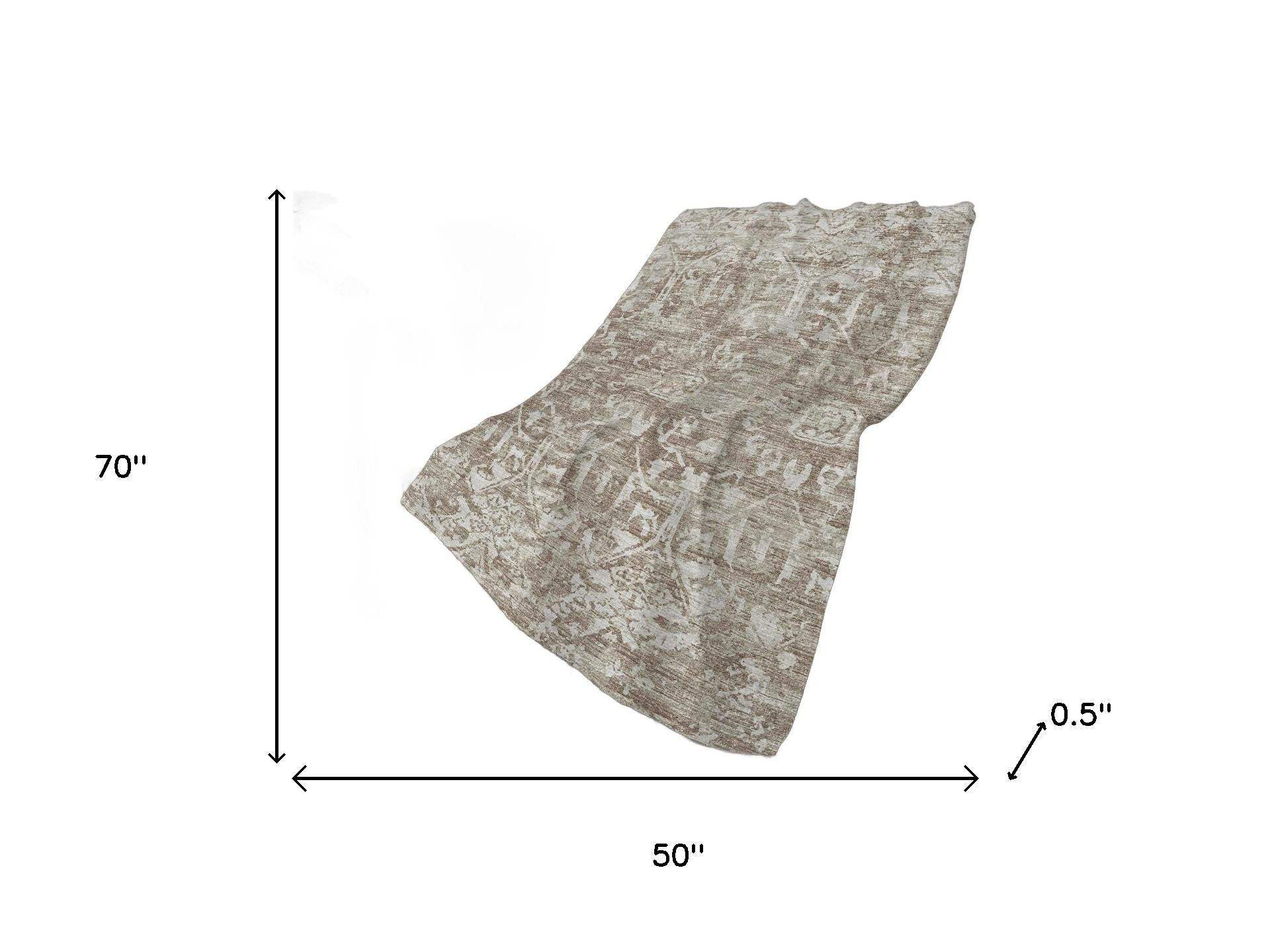 50" X 70" Taupe And Beige Damask Polyester Woven Plush Throw Blanket - HomeRoots - Flyclothing LLC