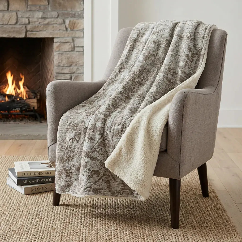 50" X 70" Taupe And Beige Damask Polyester Woven Plush Throw Blanket - Homeroots - Flyclothing LLC