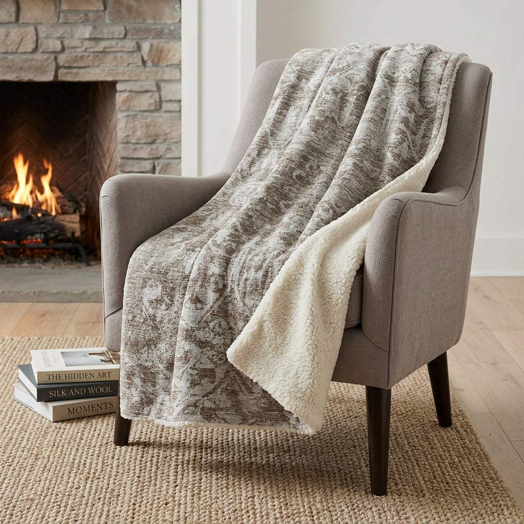 50" X 70" Taupe And Beige Damask Polyester Woven Plush Throw Blanket - HomeRoots - Flyclothing LLC