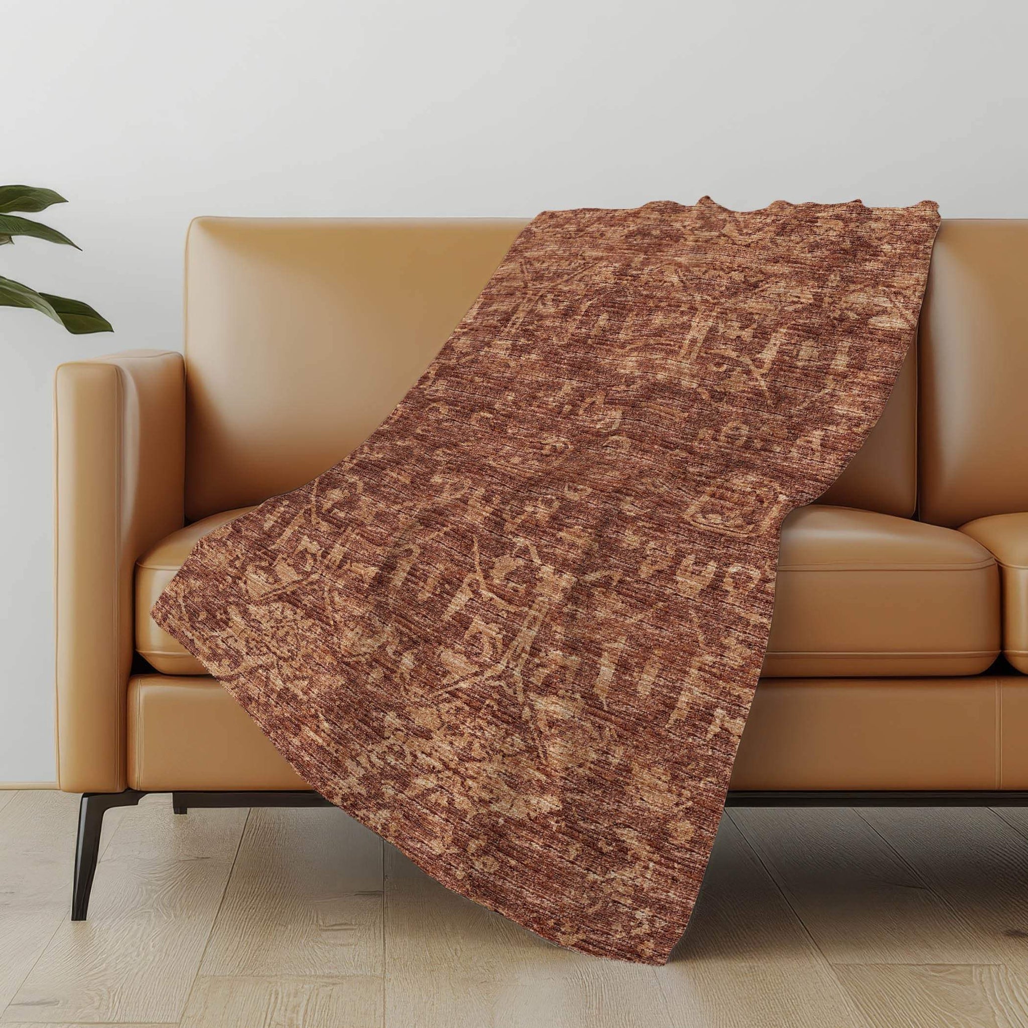 50" X 70" Burgundy And Brown Damask Polyester Woven Plush Throw Blanket - HomeRoots - Flyclothing LLC