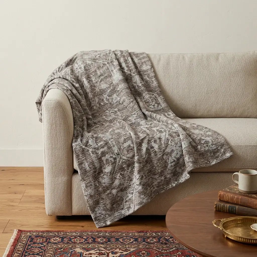 50" X 70" Brown And Beige Damask Polyester Woven Plush Throw Blanket - Homeroots - Flyclothing LLC