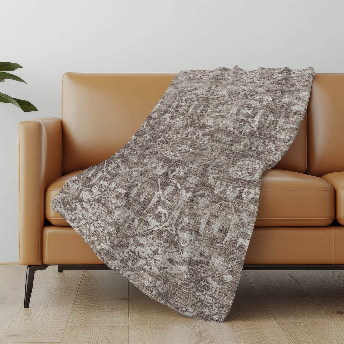 50" X 70" Brown And Beige Damask Polyester Woven Plush Throw Blanket - Homeroots - Flyclothing LLC