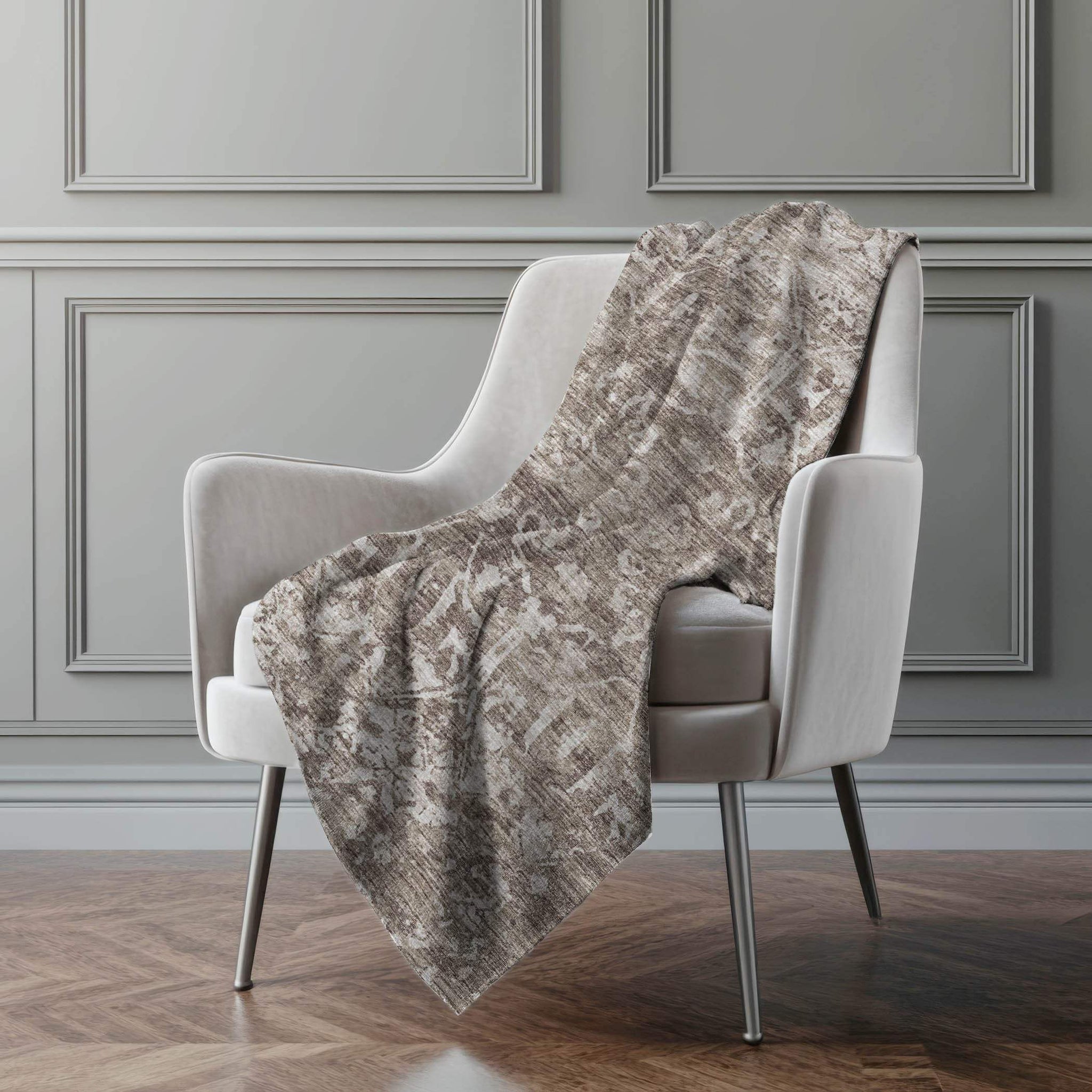 50" X 70" Brown And Beige Damask Polyester Woven Plush Throw Blanket - HomeRoots - Flyclothing LLC