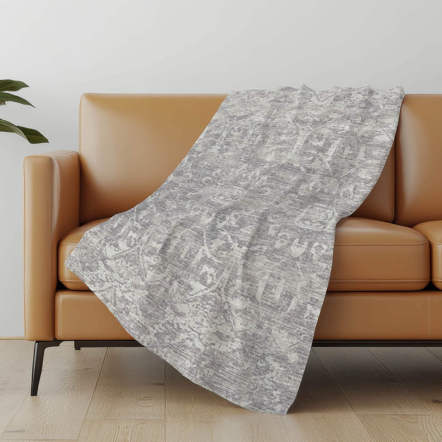 50" X 70" Gray And Ivory Damask Polyester Woven Plush Throw Blanket - Homeroots - Flyclothing LLC