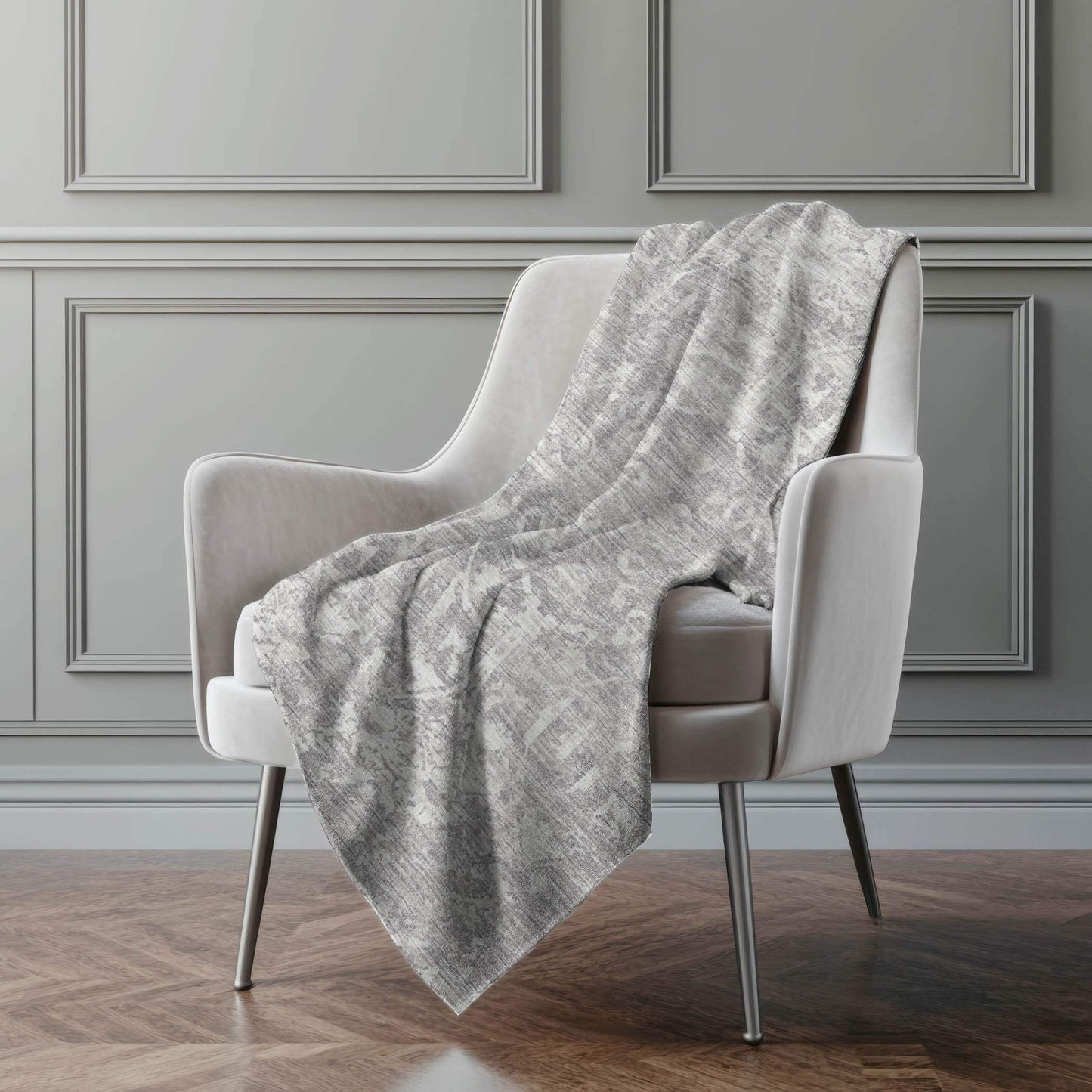 50" X 70" Gray And Ivory Damask Polyester Woven Plush Throw Blanket - HomeRoots - Flyclothing LLC