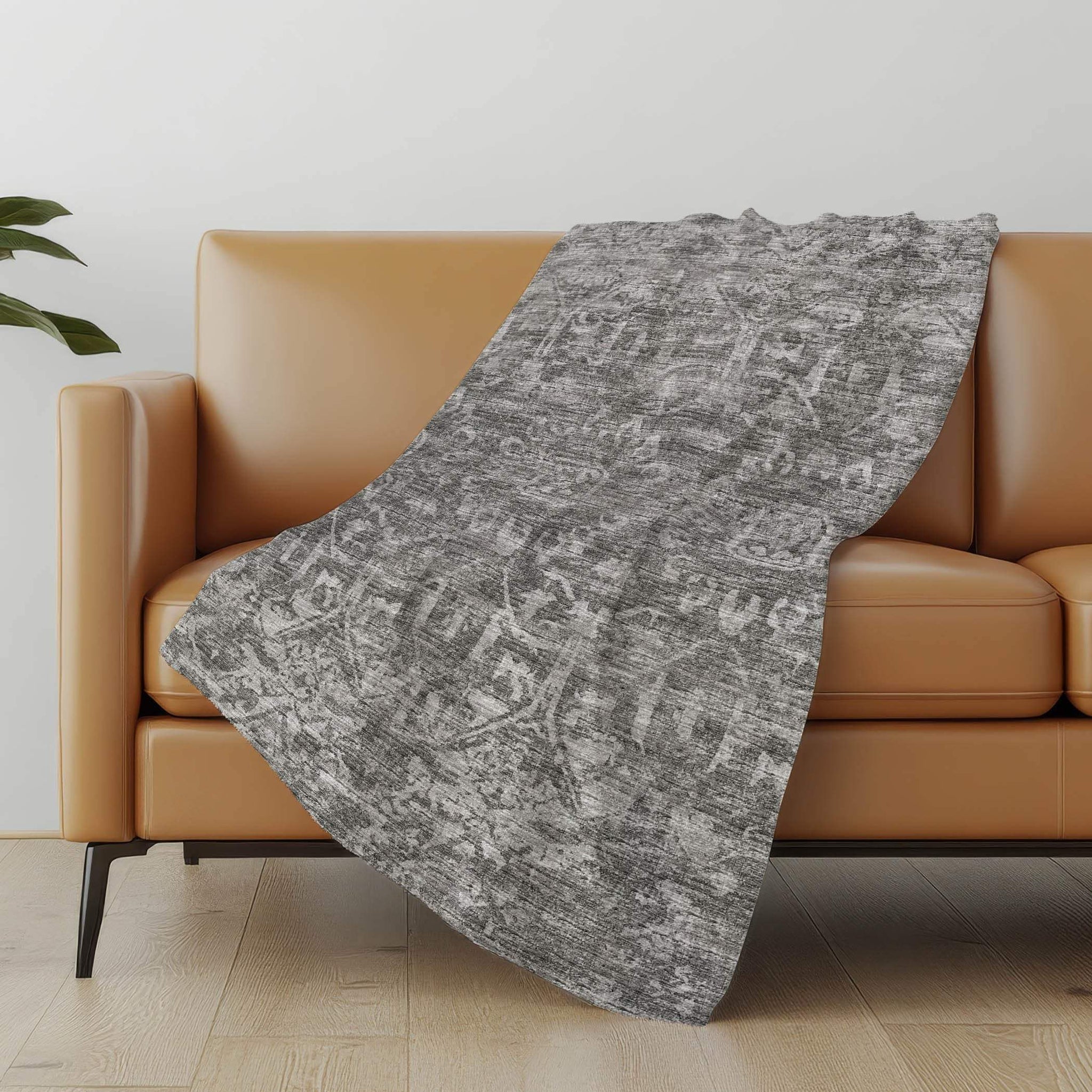 50" X 70" Charcoal And Gray Damask Polyester Woven Plush Throw Blanket - Homeroots - Flyclothing LLC