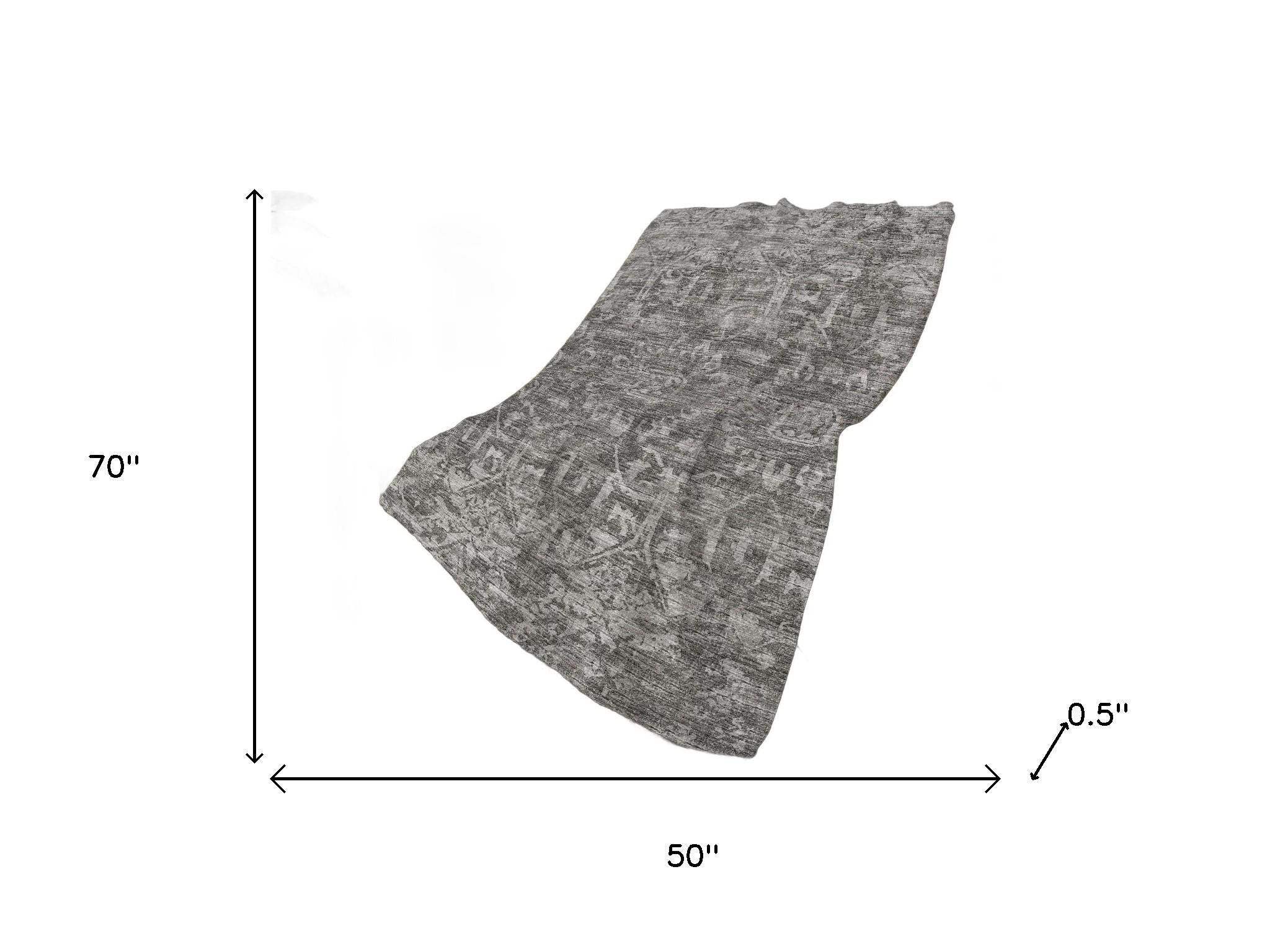 50" X 70" Charcoal And Gray Damask Polyester Woven Plush Throw Blanket - HomeRoots - Flyclothing LLC