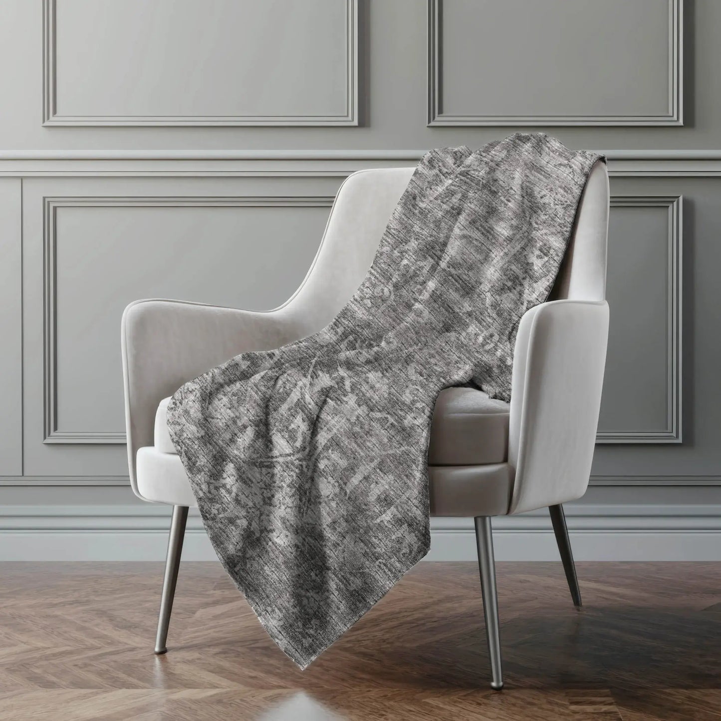 50" X 70" Charcoal And Gray Damask Polyester Woven Plush Throw Blanket - Homeroots - Flyclothing LLC