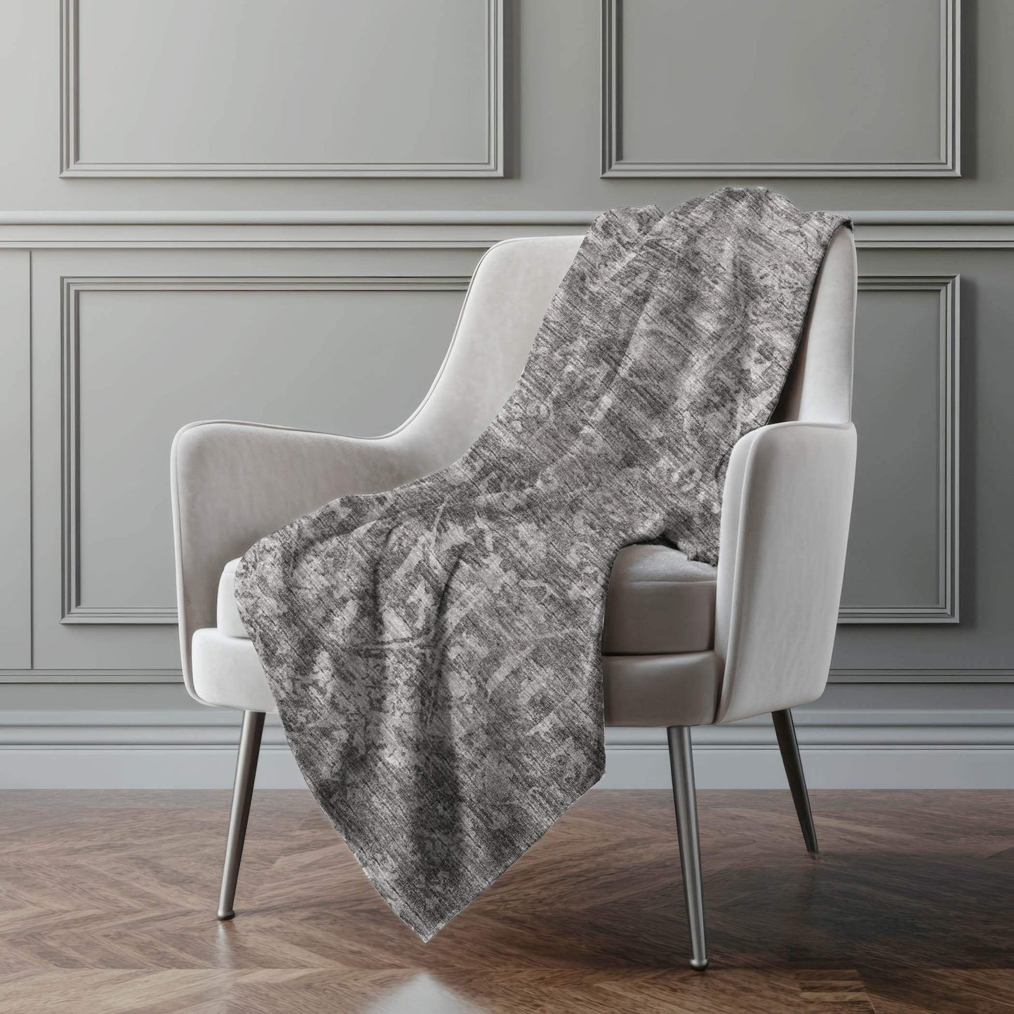 50" X 70" Charcoal And Gray Damask Polyester Woven Plush Throw Blanket - HomeRoots - Flyclothing LLC
