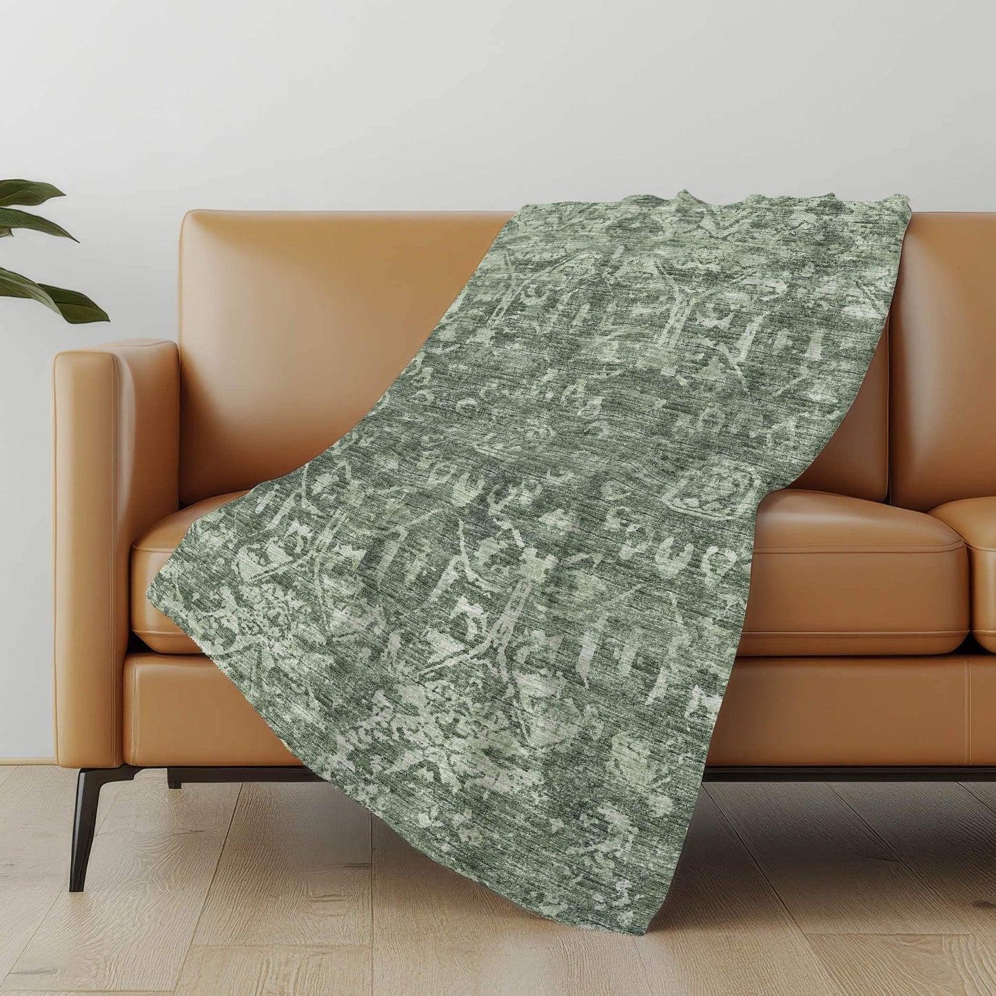 50" X 70" Green And Gray Damask Polyester Woven Plush Throw Blanket - HomeRoots - Flyclothing LLC