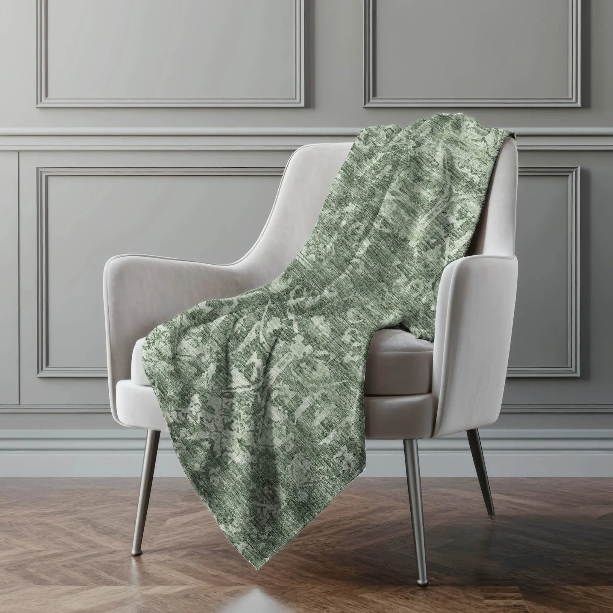 50" X 70" Green And Gray Damask Polyester Woven Plush Throw Blanket - Homeroots - Flyclothing LLC
