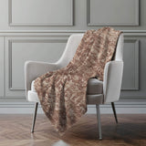 50" X 70" Chocolate And Beige Damask Polyester Woven Plush Throw Blanket - HomeRoots - Flyclothing LLC