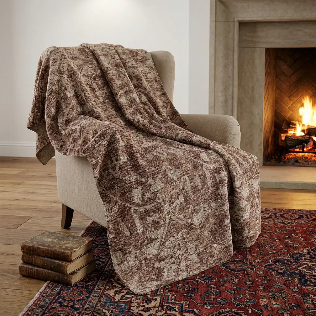 50" X 70" Chocolate And Beige Damask Polyester Woven Plush Throw Blanket - Homeroots - Flyclothing LLC