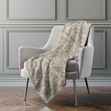 50" X 70" Beige And Ivory Damask Polyester Woven Plush Throw Blanket - HomeRoots - Flyclothing LLC