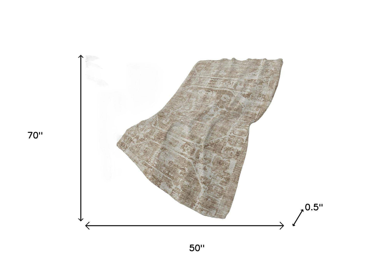 50" X 70" Beige And Ivory Damask Polyester Woven Plush Throw Blanket - HomeRoots - Flyclothing LLC