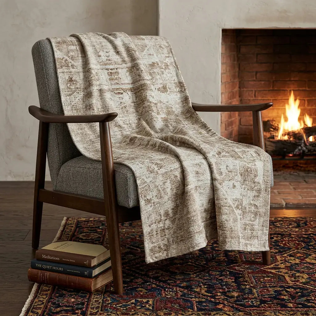 50" X 70" Beige And Ivory Damask Polyester Woven Plush Throw Blanket - Homeroots - Flyclothing LLC