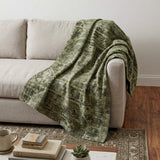 50" X 70" Olive Green And Beige Damask Polyester Woven Plush Throw Blanket - HomeRoots - Flyclothing LLC