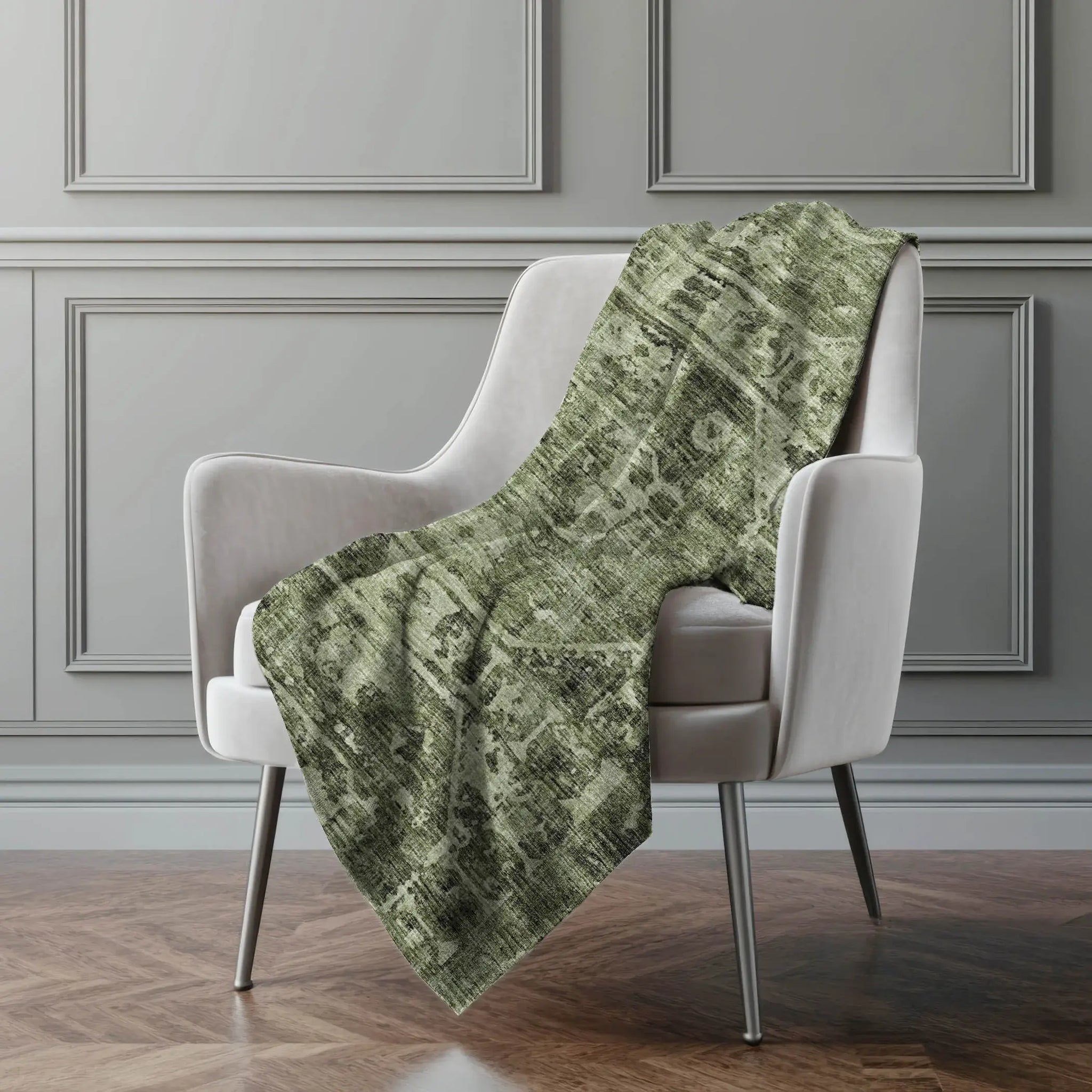 50" X 70" Olive Green And Beige Damask Polyester Woven Plush Throw Blanket - Homeroots - Flyclothing LLC
