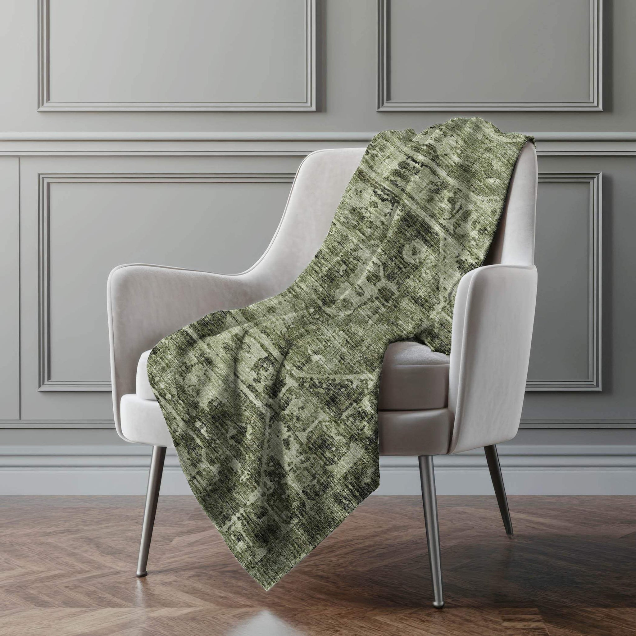 50" X 70" Olive Green And Beige Damask Polyester Woven Plush Throw Blanket - HomeRoots - Flyclothing LLC
