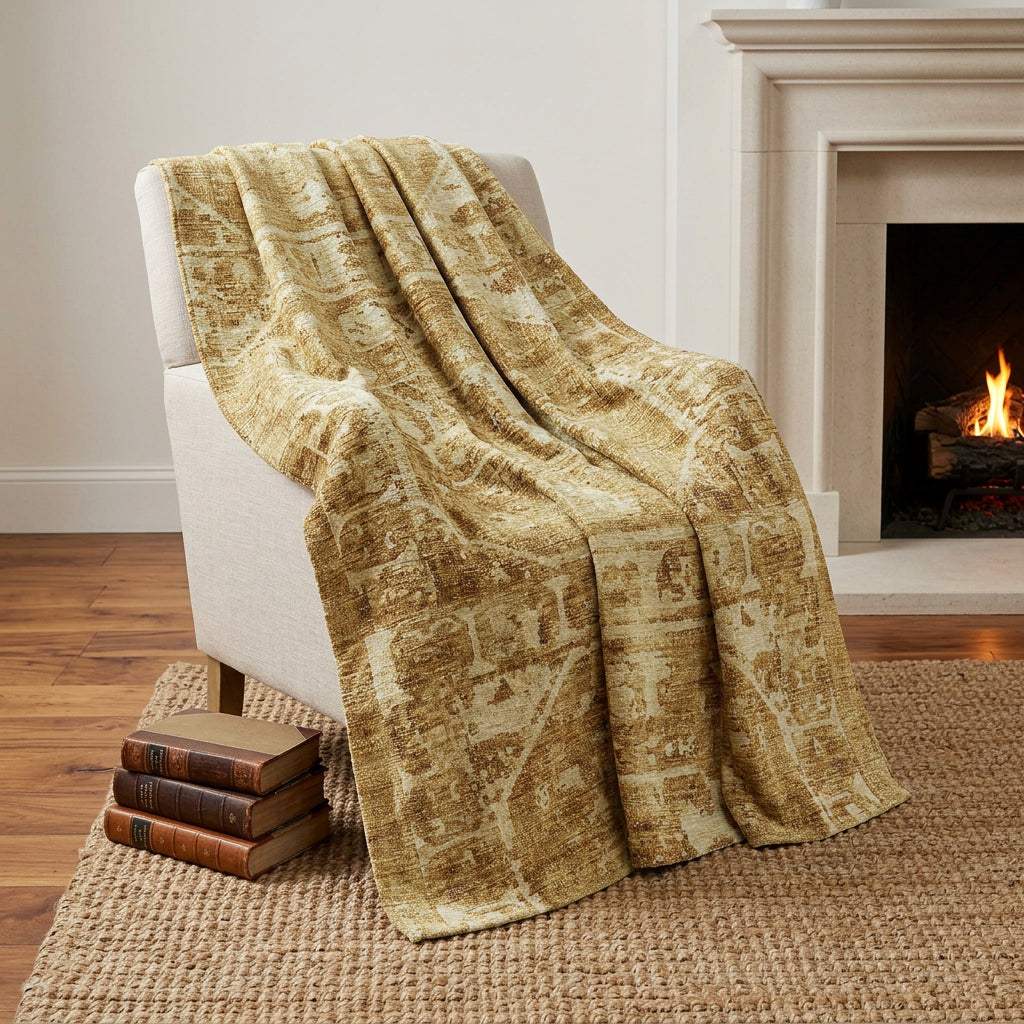 50" X 70" Beige And Tan Damask Polyester Woven Plush Throw Blanket - HomeRoots - Flyclothing LLC