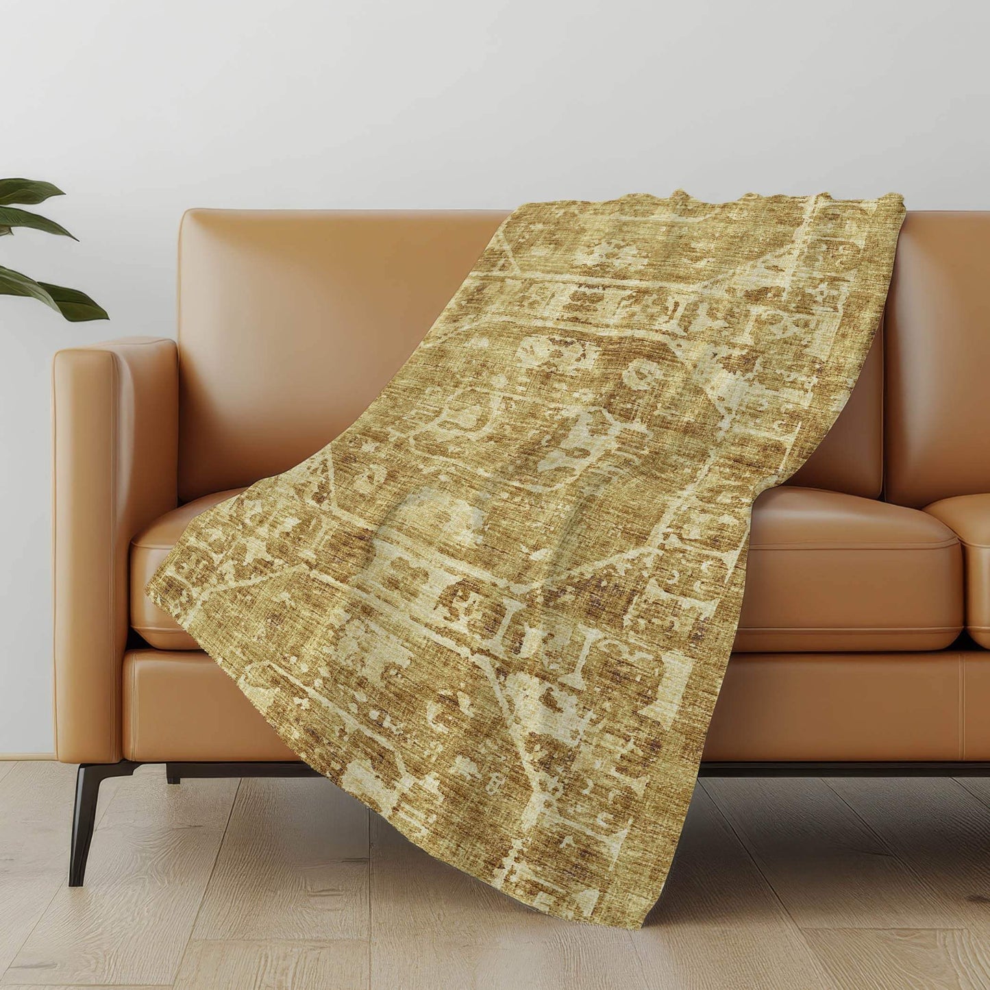 50" X 70" Beige And Tan Damask Polyester Woven Plush Throw Blanket - Homeroots - Flyclothing LLC