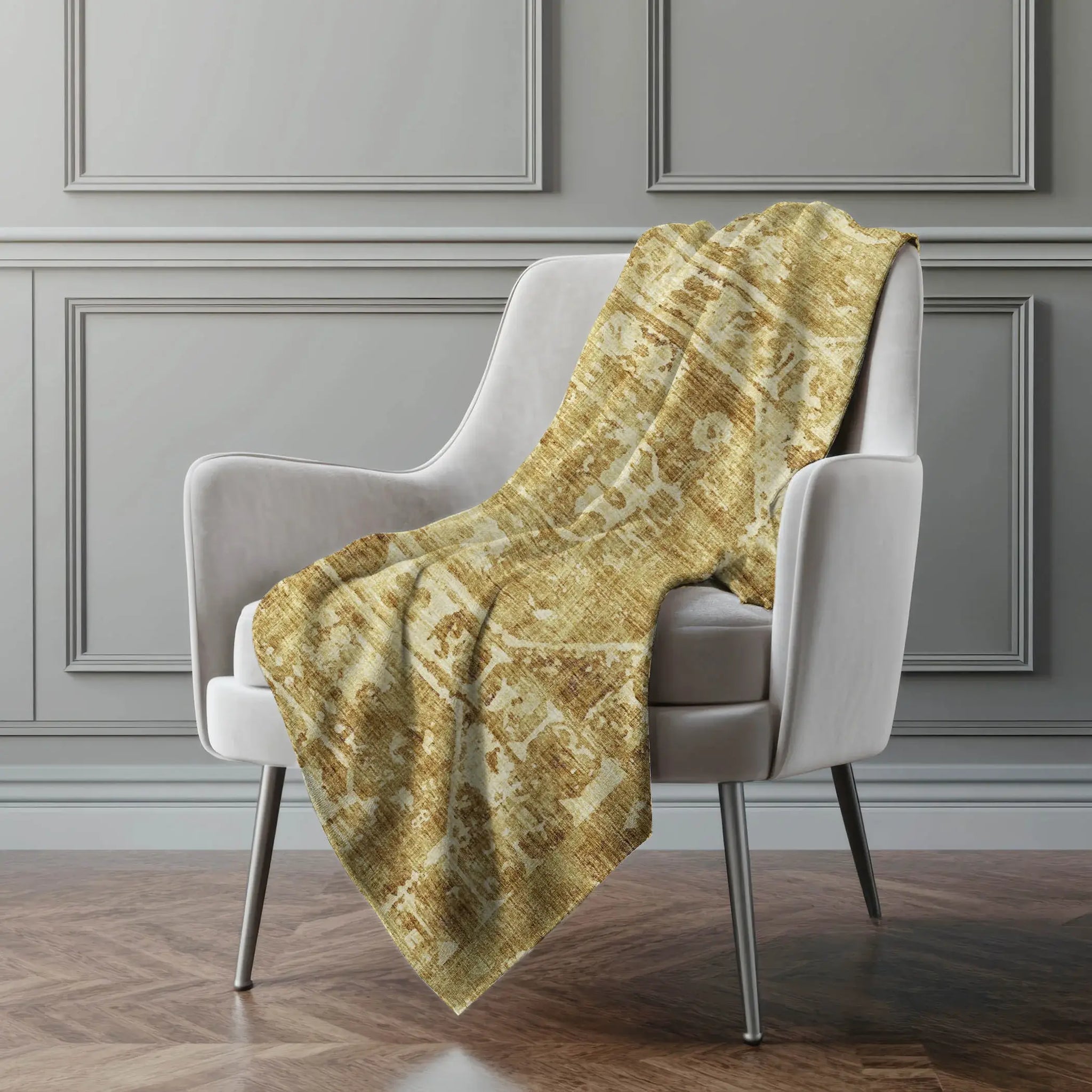 50" X 70" Beige And Tan Damask Polyester Woven Plush Throw Blanket - Homeroots - Flyclothing LLC