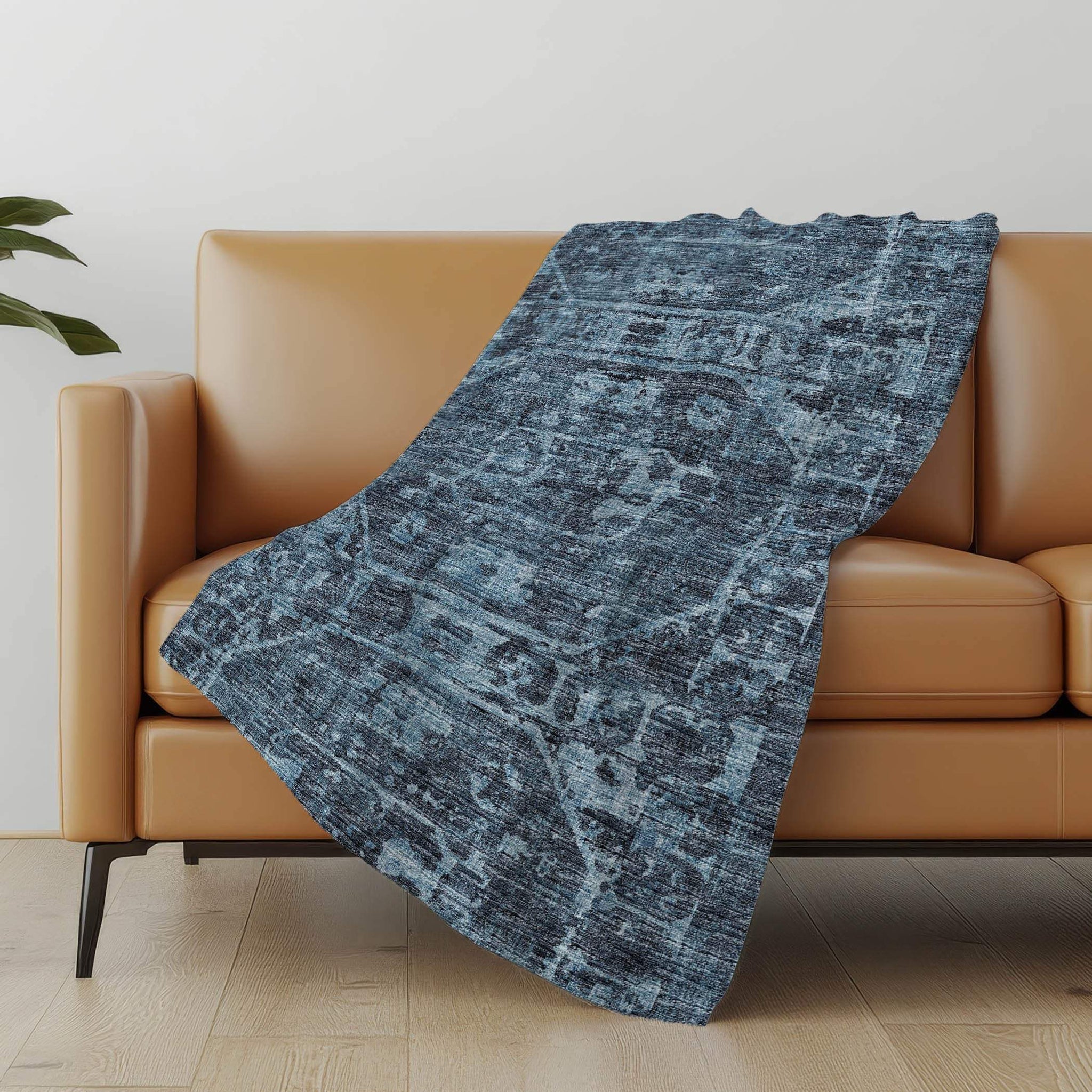 50" X 70" Navy Blue And Gray Damask Polyester Woven Plush Throw Blanket - Homeroots - Flyclothing LLC