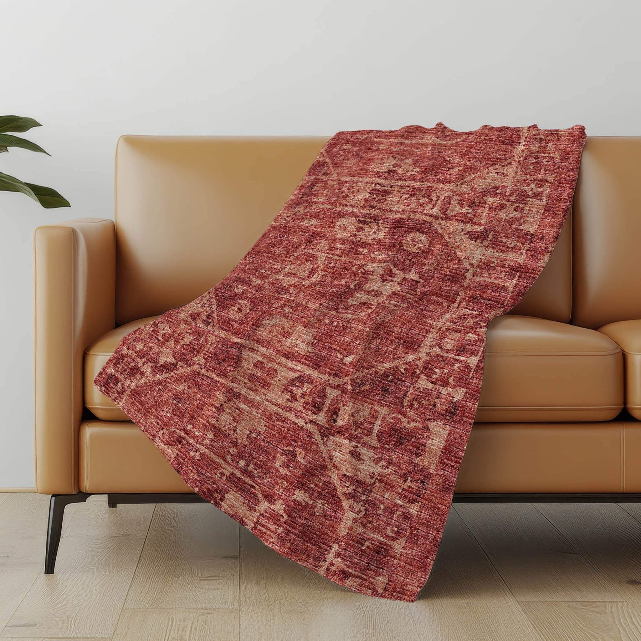 50" X 70" Red And Maroon Damask Polyester Woven Plush Throw Blanket - HomeRoots - Flyclothing LLC