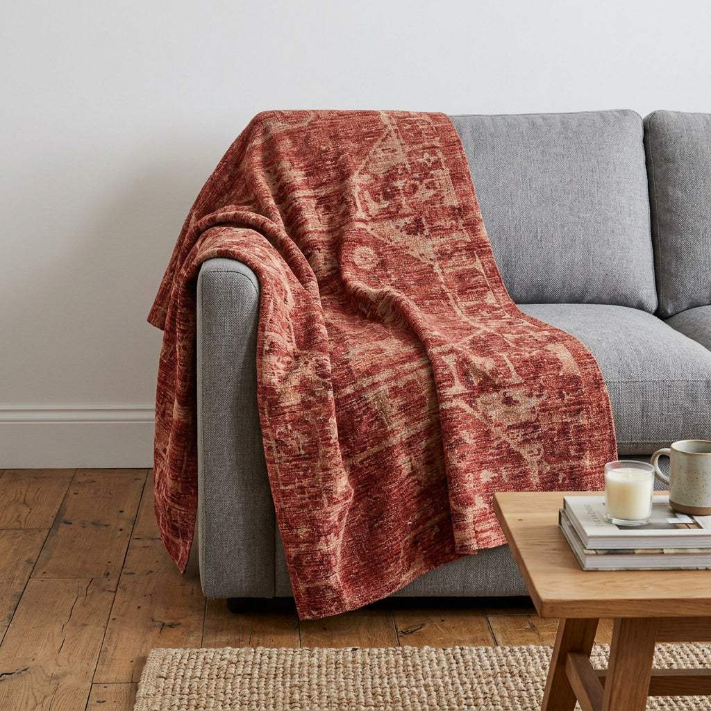50" X 70" Red And Maroon Damask Polyester Woven Plush Throw Blanket - HomeRoots - Flyclothing LLC