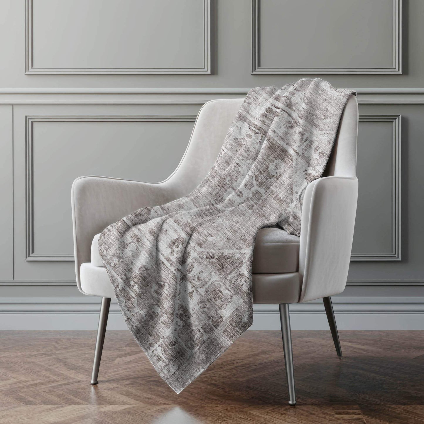 50" X 70" Gray And Charcoal Damask Polyester Woven Plush Throw Blanket - HomeRoots - Flyclothing LLC